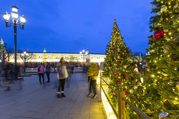 Moscou Russie Décembre 2019 Décoration Noël Nouvel Moscou Nuit Place — Photo