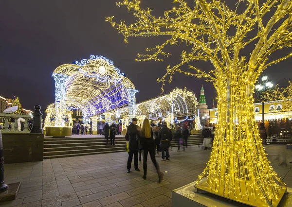 Moskva Rusko Prosince 2019 Vánoční Novoroční Dekorace Moskvě Noci Rusko — Stock fotografie