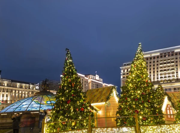 Moskau Russland Dezember 2019 Weihnachtsdekoration Moskau Nachts Russland Manegenplatz Der — Stockfoto