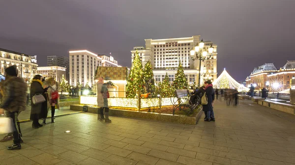 Moscou Russie Décembre 2019 Décoration Noël Nouvel Moscou Nuit Place — Photo