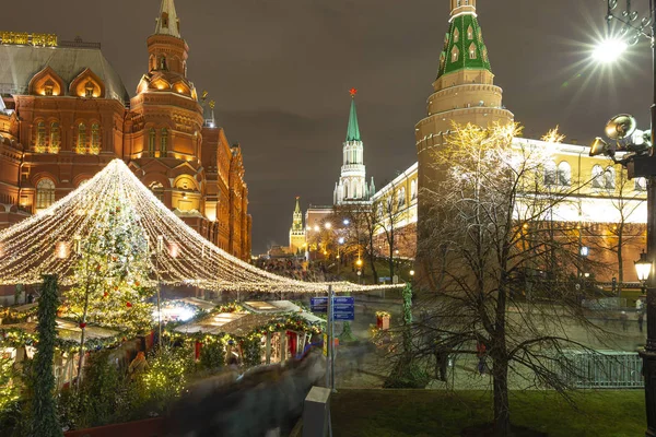 Décoration Noël Nouvel Moscou Nuit Russie Place Manège Près Kremlin — Photo