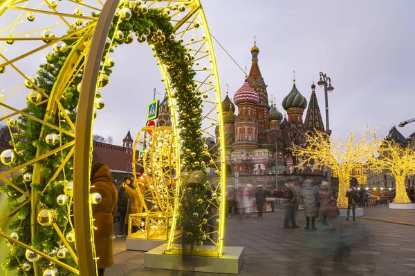 Moskwa Rosja Stycznia 2020 Świątynia Bazylego Błogosławionego Dekoracja Bożego Narodzenia — Zdjęcie stockowe