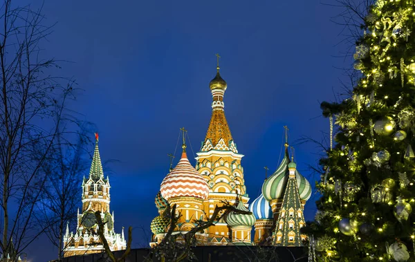 Cattedrale San Basilio Tempio Basilio Beato Decorazione Natalizia Capodanno Mosca — Foto Stock