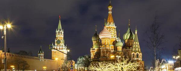 Catedral São Basílio Templo Basílio Beato Torre Spasskaya Decoração Natal — Fotografia de Stock