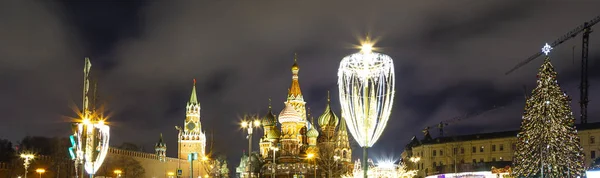 Sint Basiliuskathedraal Tempel Van Basilius Gezegende Spasskaya Tower Kerstversiering Nieuwjaar — Stockfoto