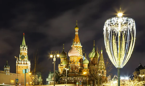 Catedral São Basílio Templo Basílio Beato Torre Spasskaya Decoração Natal — Fotografia de Stock