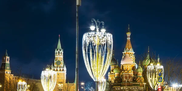 Catedral San Basilio Templo Basilio Bendito Torre Spasskaya Decoración Navidad —  Fotos de Stock