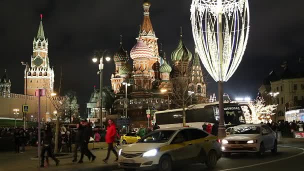 Moscow Russia January 2020 Basilica Katedralen Basileios Tempel Spasskaja Tårnet – stockvideo