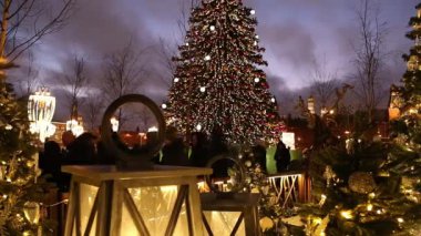 Moskova, Rusya - 3 Ocak 2020: Moskova, Rusya 'da Kızıl Meydan yakınlarında bulunan Zaryadye Parkı' ndaki Noel (Yeni Yıl Tatilleri) dekorasyonu. Moskova 'da Noel' e Yolculuk