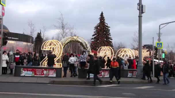 Moszkva Oroszország 2020 Január Karácsonyi Szilveszteri Dekoráció Zaryadye Parkban Városi — Stock videók