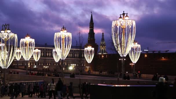 Moskva Rusko Ledna 2020 Vánoční Novoroční Svátky Dekorace Moskvě Noci — Stock video