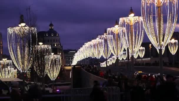 Moskou Rusland Januari 2020 Kerstversiering Nieuwjaarsvakantie Moskou Nachts Rusland Bolsjoj — Stockvideo