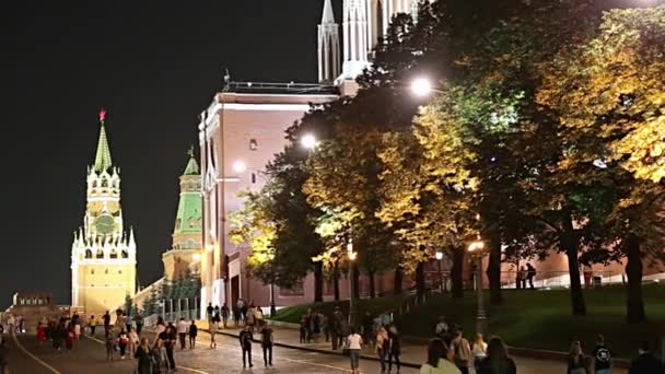 Moskva Ryssland September 2019 Moskva Kreml Och Turister Ryssland Natten — Stockvideo