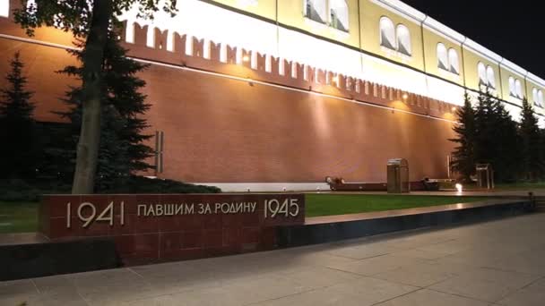 俄罗斯莫斯科 2019年9月12日 史黛拉纪念在莫斯科克里姆林宫城墙附近的伟大卫国战争中阵亡的人 1941年献给那些在1945年为祖国倾倒的人 — 图库视频影像