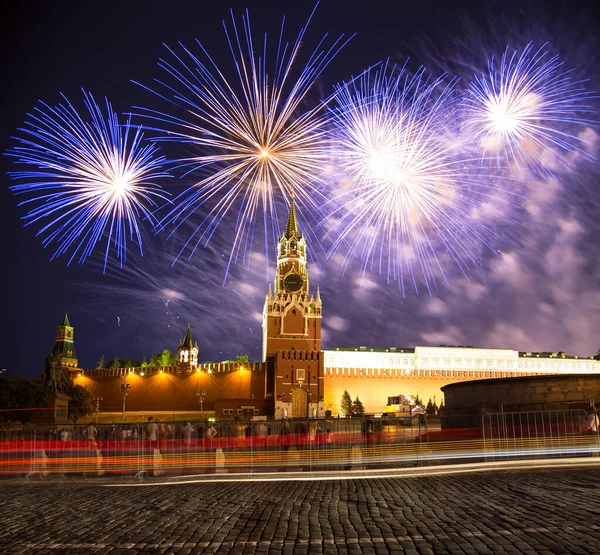 Kremlin Moscou Fogos Artifício Honra Celebração Dia Vitória Segunda Guerra — Fotografia de Stock