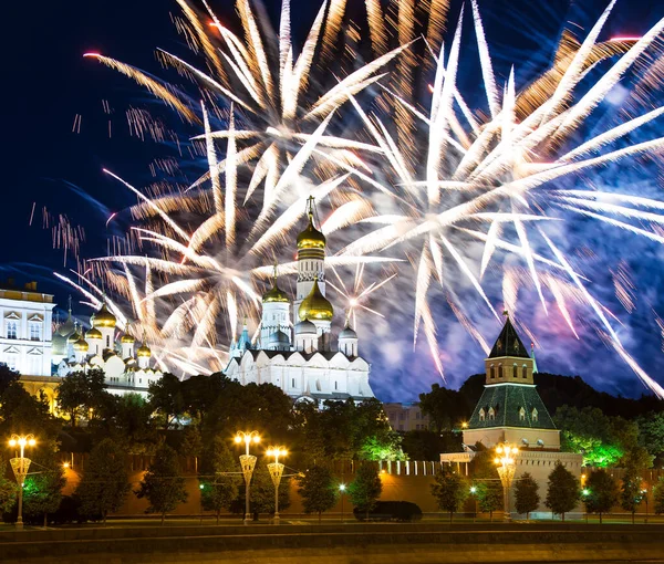 Moscow Kremlin Fireworks Honor Victory Day Celebration Wwii Red Square — Stock Photo, Image