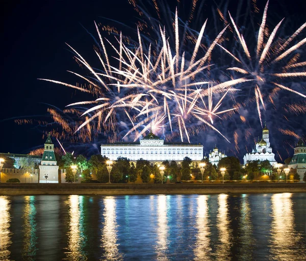 Moscow Kremlin Fireworks Honor Victory Day Celebration Wwii Red Square — Stock Photo, Image