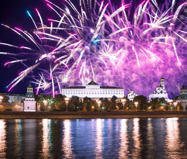 Kremlin Moscou Fogos Artifício Honra Celebração Dia Vitória Segunda Guerra — Fotografia de Stock