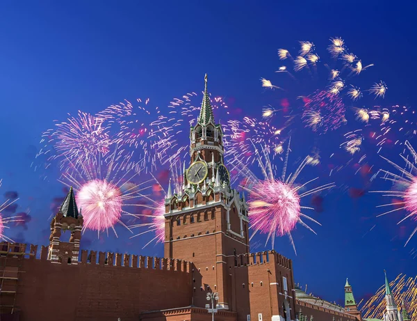 Spasskaya Toren Vuurwerk Ter Ere Van Victory Day Viering Wwii — Stockfoto
