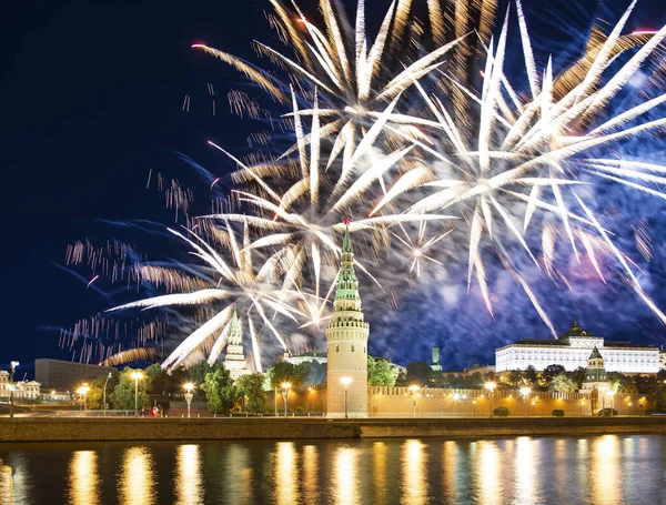 Moscou Kremlin Feux Artifice Honneur Célébration Jour Victoire Seconde Guerre — Photo