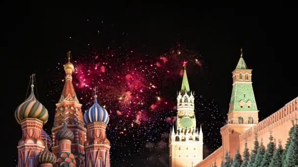 Moskou Kremlin Vuurwerk Ter Ere Van Viering Van Dag Van — Stockvideo