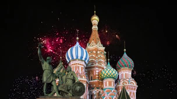 Templo Basilio Bendito Fuegos Artificiales Honor Celebración Del Día Victoria — Vídeo de stock