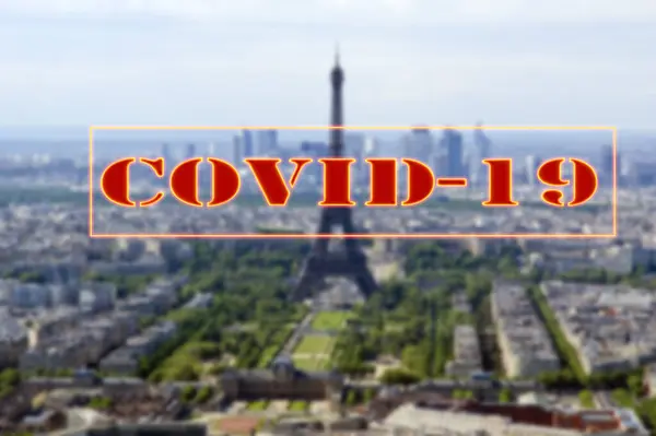 Coronavirus Paris City Skyline France Covid Sign Paris Concept Covid — Stock Photo, Image
