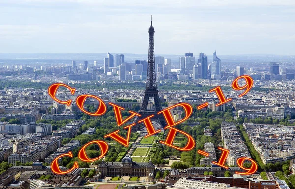 Coronavirus París Horizonte Ciudad Francia Covid Firmar Sobre París Concepto — Foto de Stock