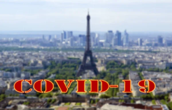 Coronavirus Paris Stadssiluett Frankrike Covid Skylt Över Paris Begreppet Covid — Stockfoto