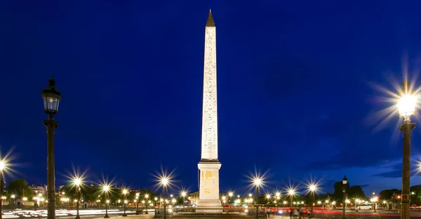 Place Concorde Obelisco Luxor Notte Parigi Francia — Foto Stock