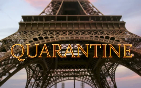 フランス パリのコロナウイルス 背景がぼやけている隔離標識 Covidパンデミックとヨーロッパ旅行の概念 フランス パリのエッフェル塔 — ストック写真