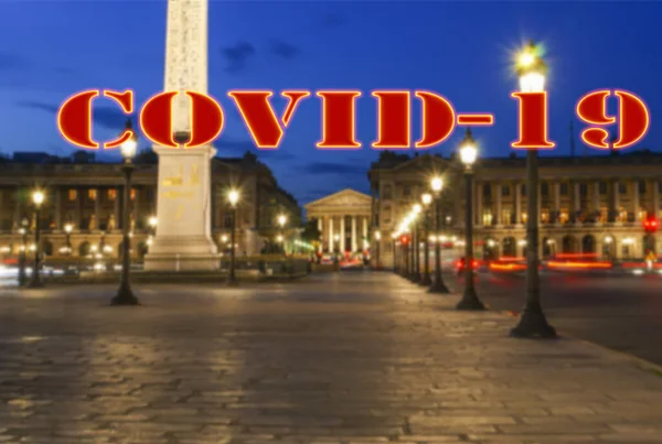 Coronavirus Paris Frankreich Covid Zeichen Auf Verschwommenem Hintergrund Konzept Von — Stockfoto