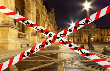 Paris, Fransa 'da Coronavirus. Karantina işareti. COVID salgını kavramı ve Avrupa 'da seyahat.   