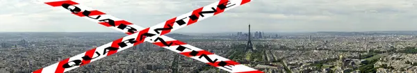 Koronawirus Paryżu Panorama Miasta Francja Znak Kwarantanny Koncepcja Pandemii Podróży — Zdjęcie stockowe