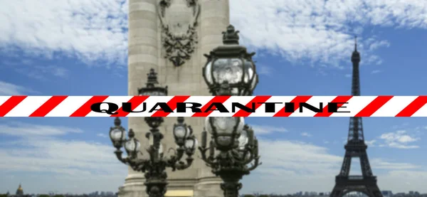 Coronavirus Paris France Panneau Quarantaine Sur Fond Flou Concept Pandémie Images De Stock Libres De Droits
