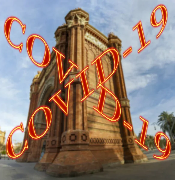 Coronavirus Barcelona Spain Covid Sign Blurred Background Concept Covid Pandemic — Stock Photo, Image