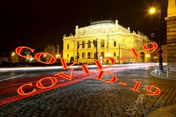 Coronavirus Praga Repubblica Ceca Edificio Delle Sale Concerto Rudolfiunum Piazza — Foto Stock