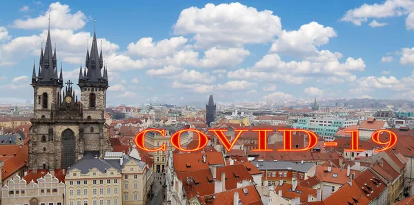 Coronavirus Praga República Checa Iglesia Gótica Madre Dios Frente Tyn Imagen de archivo