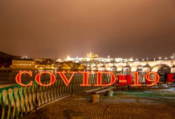 Coronavirus Praga Repubblica Ceca Banchina Del Fiume Moldava Vicino Ponte — Foto Stock