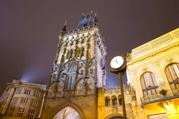 Pulverturm Tor Abend Prag Tschechien Ist Eines Der Wahrzeichen Prags — Stockfoto