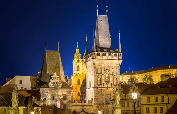 Mala Strana Bridge Tower Charles Bridge Prague Czech Republic Night — Stock Photo, Image