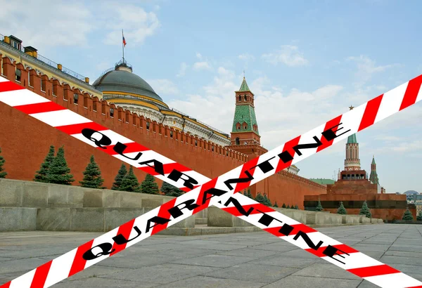 Coronavirus Moskou Rusland Uitzicht Het Kremlin Dag Quarantaine Teken Concept — Stockfoto