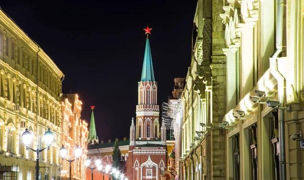 Vista Notturna Del Cremlino Russia Mosca — Foto Stock