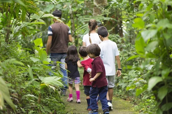 Happy Family Hiking Forest — Stock Photo, Image