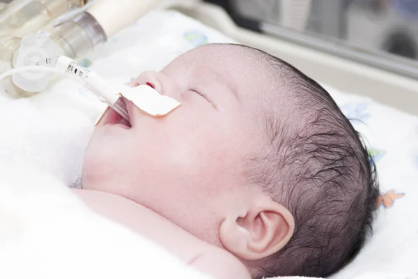 Newborn baby inside incubator — Stock Photo, Image