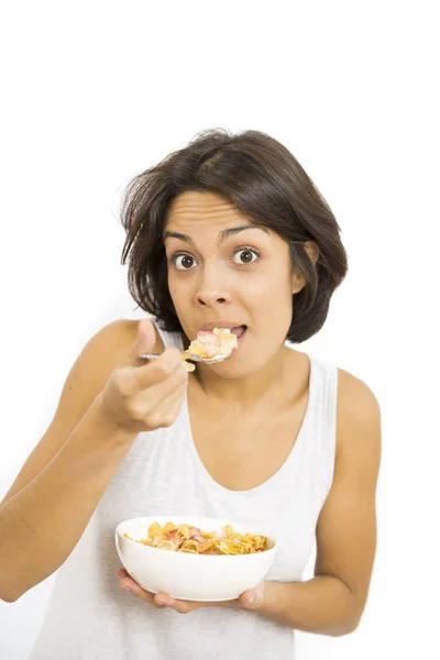 Mujer atractiva desayunando — Foto de Stock