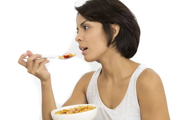 Mujer atractiva desayunando — Foto de Stock