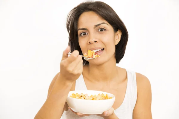 Mujer atractiva desayunando — Foto de Stock