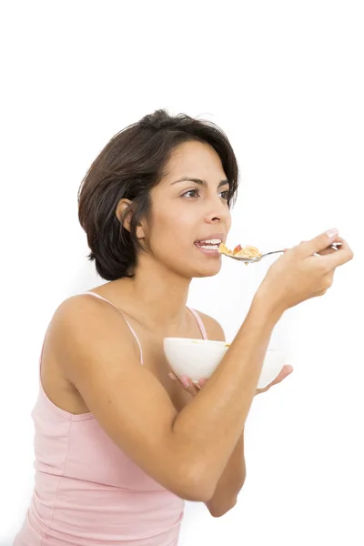 Mujer atractiva desayunando — Foto de Stock