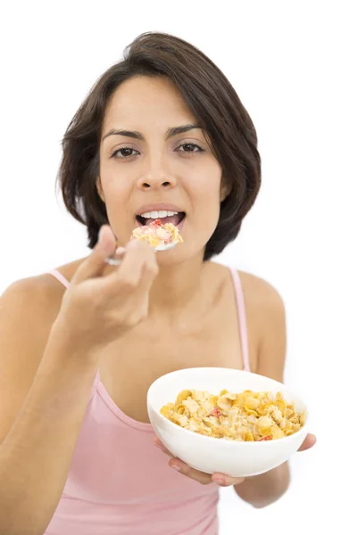 Mujer atractiva desayunando — Foto de Stock